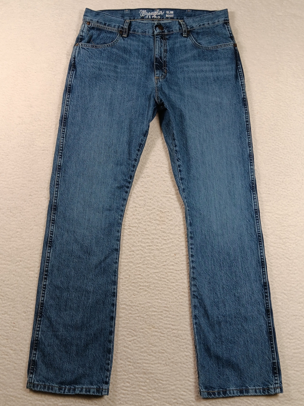 Wrangler Retro Jeans Mens 35x34 Blue Denim Slim Boot Western Cowboy Workwear